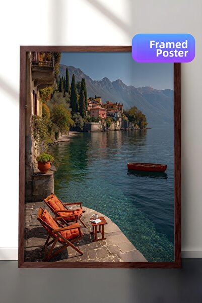 Postifull Lake View Poster, Brown Framed Poster, Old Money Series, No:113228