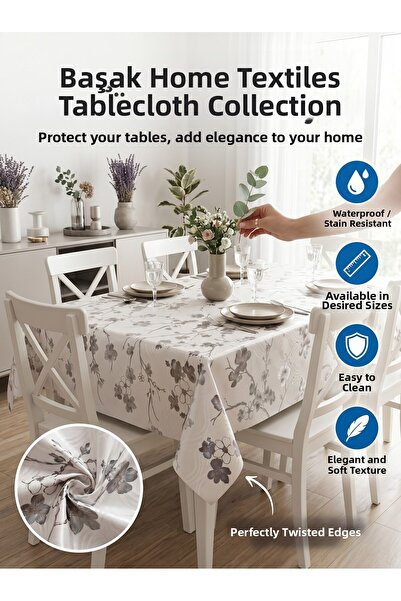 Başak Ev Tekstili Silver Shiny Pvc Tablecloth - Wipeable, Stain Resistant, Ki...