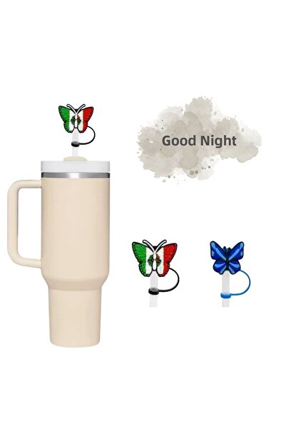 GECEDENİZ Thermos Compatible Straw Stopper Butterfly Model 3 Mixed Mexican