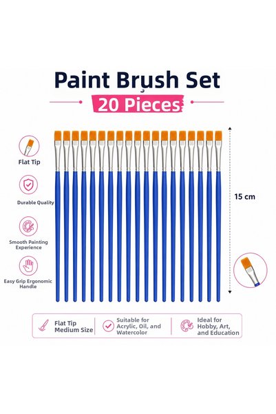 Generic Brand 20 قطعة فرشاة رسم ذات طرف مسطح 15 سم - فرشاة رسم للأكريليك والغ...