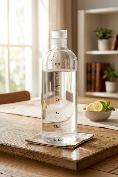Kitchen Life 1 Liter Leak-Proof Glass Water Bottle with Timeline Motivational...
