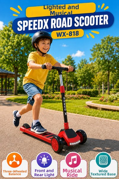OpenCity Red Lighted Musical Speedx Road Scooter Wx-818 3-Wheel Children's Sc...