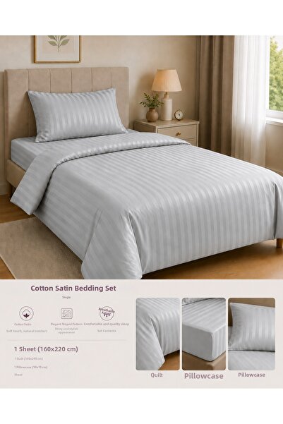 Vintero Home طقم غطاء لحاف مفرد من الساتان القطني 100% مقاس 160x220 سم