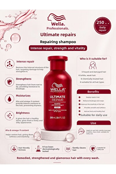 Wella Ultimate Repair Cleansing and Repairing Shampoo for Damaged Hair with H...
