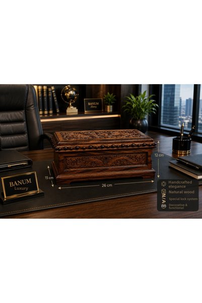 Banum Luxury Special Göknur Ağacı Stylish Design Multi-Purpose Large Size Jewelry Box with Key