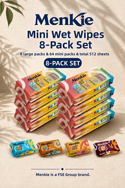 MENKİE Mini Wet Wipes Set of 8 - 64 Mini Packs 512 Sheets Pocket Size Ocean S...