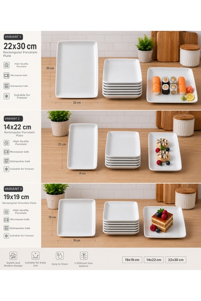 ALBETTO Set of 6 White Porcelain Serving Plates Square Rectangular Presentati...