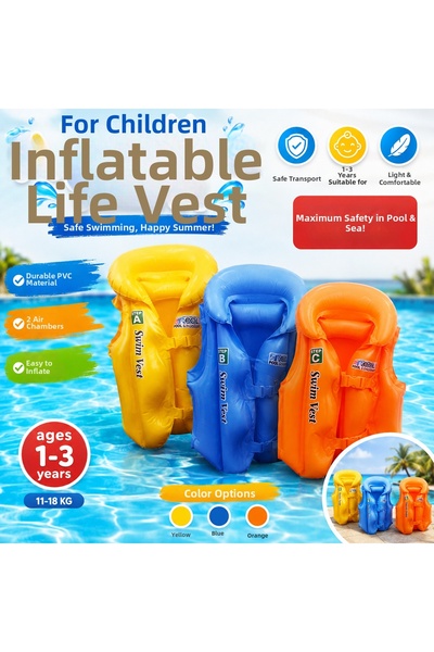 Generic Brand ميكيل كيرتيسيتي 🌊 ☀️   سترة سباحة قابلة للنفخ للأطفال 🏊 ‍ ♂️ ...