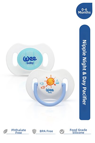Wee Baby Night and Day Glow-In-The-Dark Pacifier Set of 2 with Storage Box 0-...