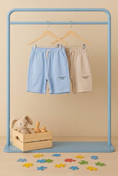 TRENDYOLKIDS Blau-beige einfarbige Strickshorts & Bermuda TKDSS26SR00027