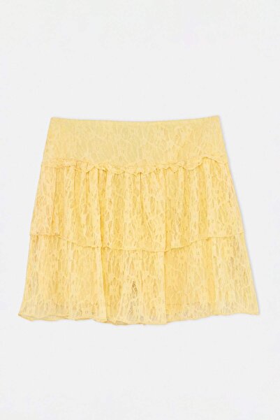 Trendyol Curve Yellow Super Mini Inside Shorts D Lace Knitted Plus Size Skirt...