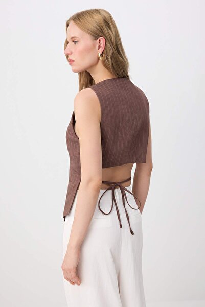 Trendyol Collection Brown Back Detailed Striped Vest Twoss26Ye00075