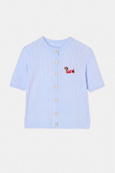 Trendyol Collection Light Blue Mini Animal Embroidered Knitwear Cardigan Twos...