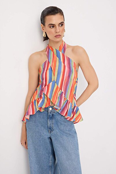 Trendyol Collection Bluză țesută cu dungi multicolore TWOSS26BZ00599