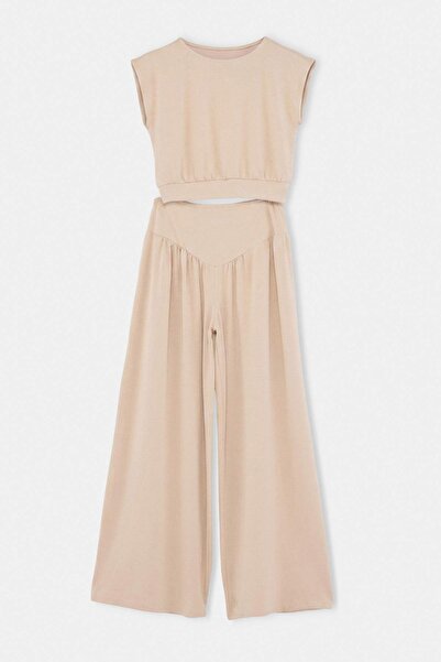 Trendyol Collection Stone Plain Fitted Sleeveless Wide Leg Soft Touch Flexibl...