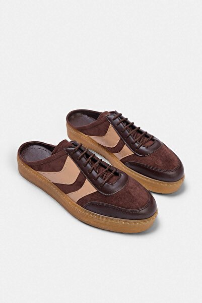 TRENDYOL SHOES Дамски кафяви велурени маратонки с отворена пета TAKAW27SN00002