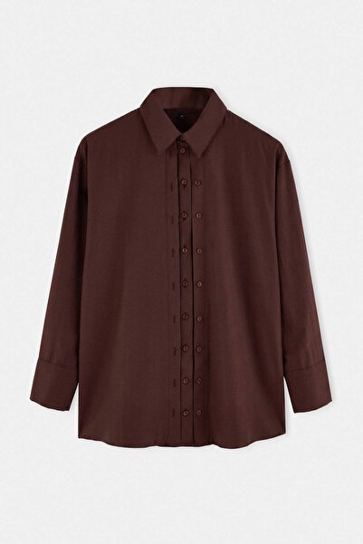 Trendyol Modest Brown Oversize Terrycotton Plain Woven Top & Bottom Hijab Shi...