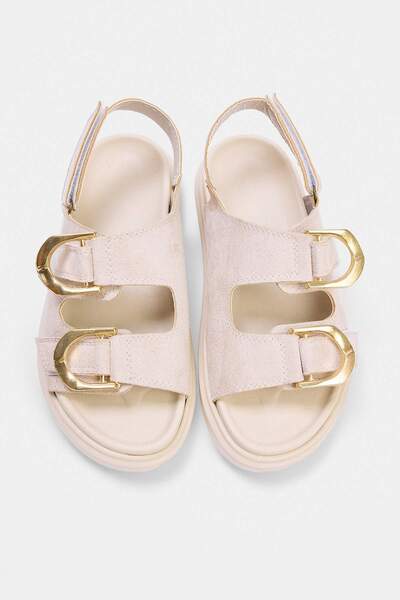 TRENDYOL SHOES Μπεζ σουέντ γυναικεία σανδάλια με διπλό λουράκι TAKSS26SD00026
