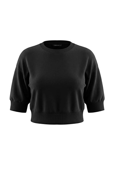 Trendyol Collection Hanorac negru, simplu, relaxat, cu gât tip balon, cu mâne...
