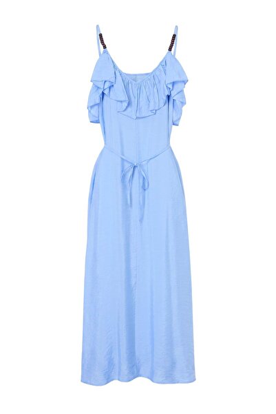 Drop by TrendyolMilla Blue Rope Strap Lined Modal Long Dress Tdrss26El00118