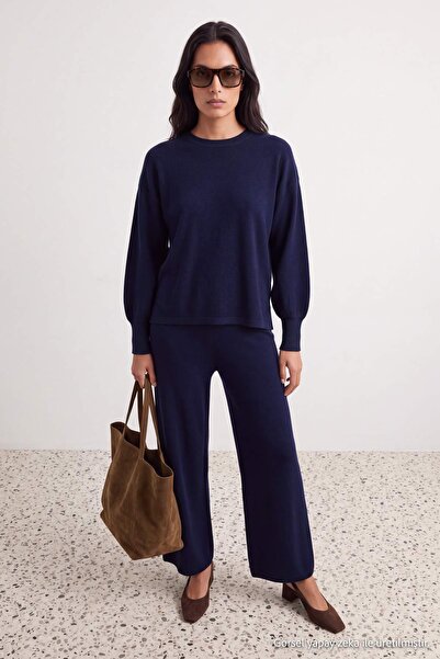 Trendyol Collection Navy Blue Wide Fit Basic Knitwear Bottom - Top Set Tedaw2...