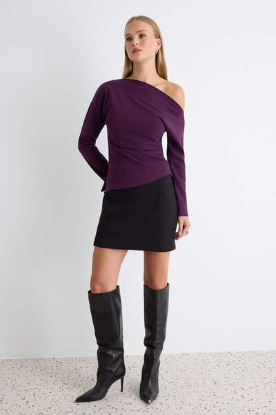 Trendyol Collection Purple Plain Regular Asymmetric Collar Low Sleeve Long Cr...