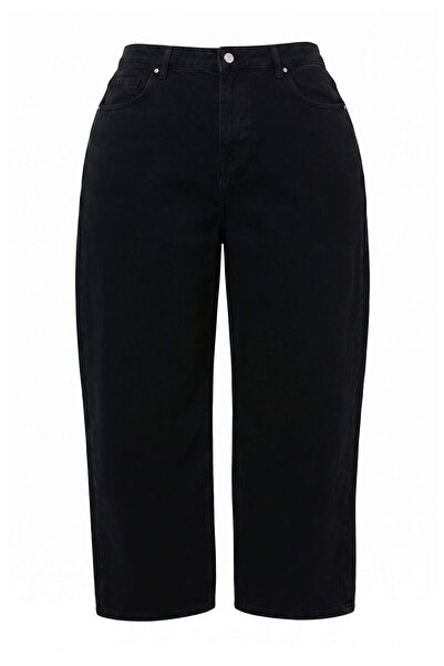 Trendyol Curve Black High Waist Barrel Baggy 100% Cotton Non-Stretch Plus Siz...