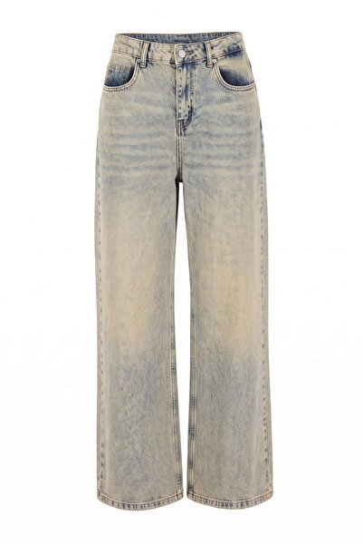 Trendyol Collection Blue Vintage Wash High Waist Wide Leg Jeans Twoaw27Je00039