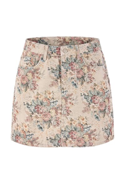 Trendyol Collection Multi-Colored Floral Pattern Mini Denim Skirt Twoaw27Et00024