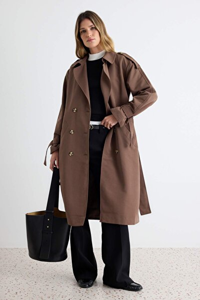 Συλλογή Trendyol Καφέ Oversize Ζώνη Καμπαρντίνα TWOSS21TR0005
