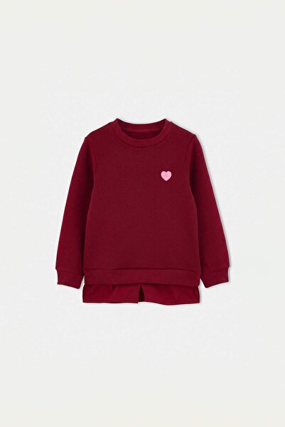 TRENDYOLKIDS Burgundy Cotton Heart Printed Thick/Inner Fleece Regular Knitted...