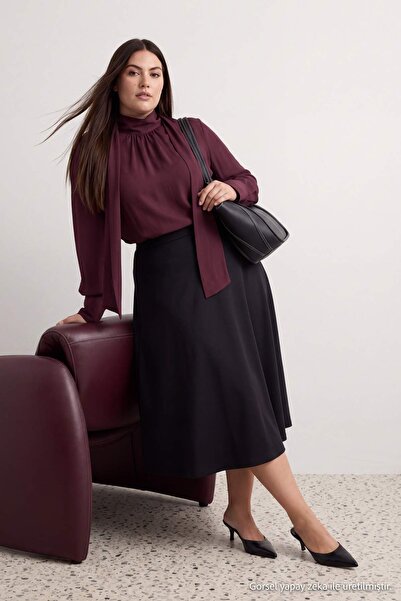 Trendyol Curve Black Woven Large Size Skirt