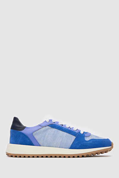 TOGO Mavi Hakiki Deri & Kot Kumaş Kadın Sneaker Ayakkabı [060203]