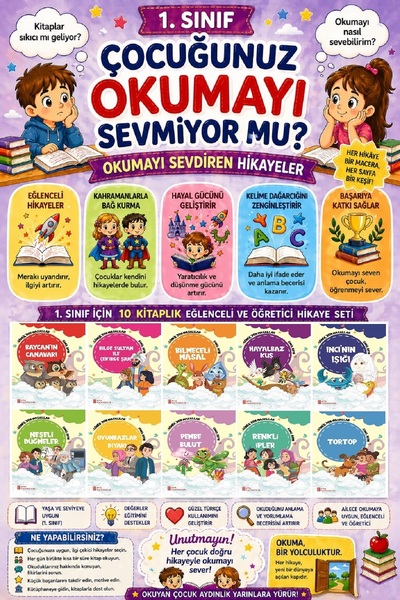 Ata Yayıncılık 1.Sınıf Okumayı Sevdiren 10 lu Hikaye Seti 12 (32 sayfa)