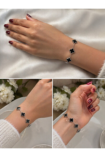 Senzavetra Women's Silver Color Black Steel Bracelet