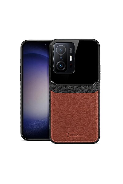 Zebana Xiaomi Mi 11T Pro Uyumlu Kılıf Lens Deri Kılıf Kahverengi