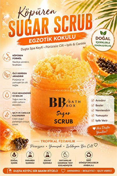 bb bath box Egzotik Kokulu Köpüren Şeker Scrub,Cilt Arındırıcı & Yumuşatıcı P...
