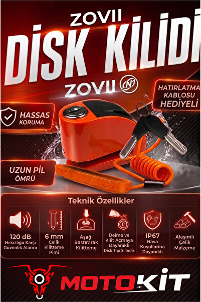 ZOVII ZT6 | Turuncu 120 dB Alarmlı Motosiklet Disk Kilidi – IP67, Su Geçirmez...