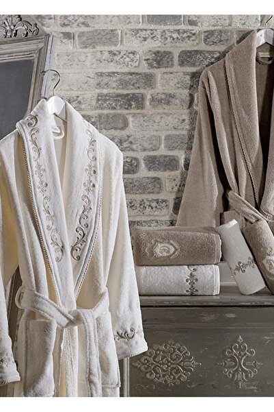 Dantela Σετ μπουρνούζι από βελούδινο βαμβάκι Sultan 6 τεμαχίων - Κρεμ/Μπεζ