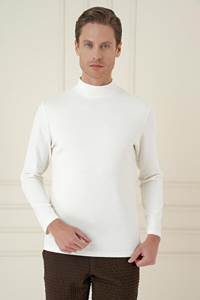 Efor Men's Slim Fit Cotton Long Sleeve Buttoned Ecru White Half Turtleneck T-...