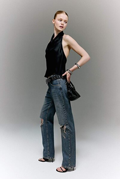 DeFacto Στενό εφαρμοστό τζιν με σκισίματα και λεπτομέρειες, χαμηλόμεσο H1080A...