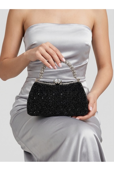Biçanta Special Design Black Color Fully Stone-Encrusted Handle Women's Eveni...