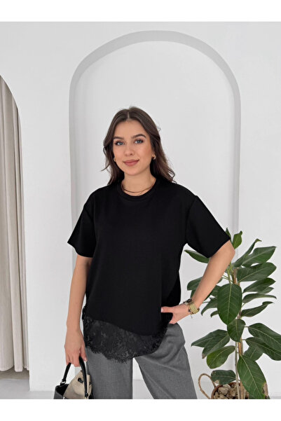 Perry Boutique Γυναικεία φούστα με δαντέλα και κοντομάνικο βασικό μπλουζάκι