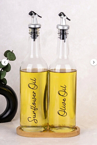 2-Piece 750ml Glass Lubricant Set Wooden Stand Silver Stopper Olive Oil Sunflower Oil Bottle Vinegar Bottle Holder