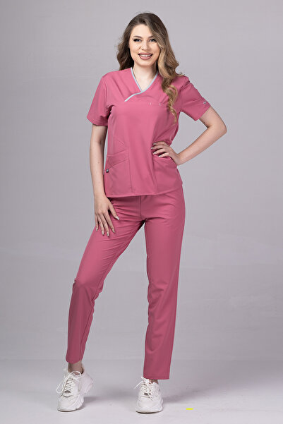 tag Costum medical ONYX Premium pentru femei, roz pudrat cu argintiu