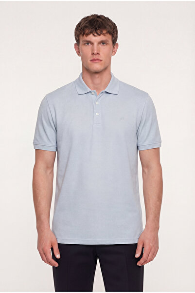 Sabri Özel Erkek Açık Gri Dar Kesim Slim Fit %100 Pamuk Dokuma Düğmeli Polo Y...