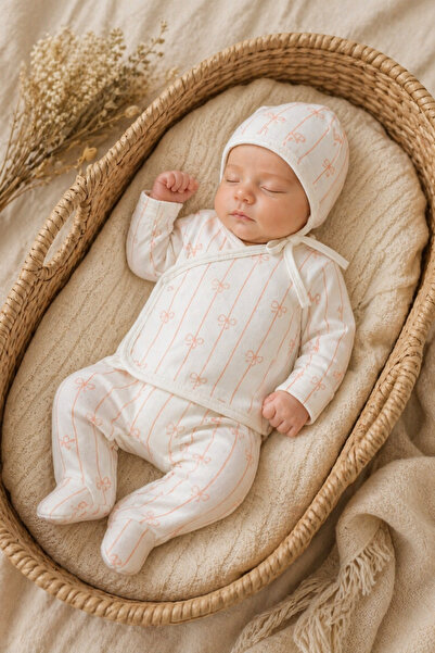 Baby 3'lü set %100 pamuk bebek ve yenidoğan zıbın takımı laura şapkalı hastan...