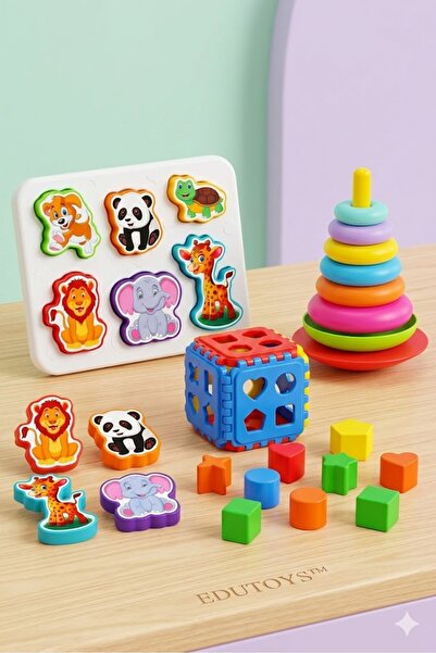 oruçoyuncak Eğitici Oyuncaklar Sallanan Halkalar + Sevimli Hayvanlar Bultak + Bultak Puzzle Bebek ilk Oyuncakları