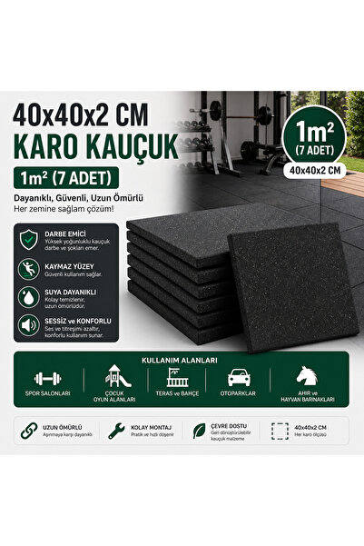 Doğa Kauçuk 40x40x2 Cm Karo Kauçuk 1m² (METREKARE) 7 Adet