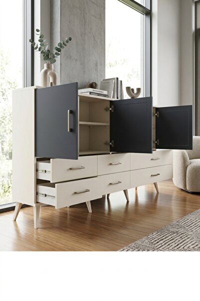 Dienni Arges Konsol 6 Raflı 6 Çekmeceli 4 Kapaklı 176x30x99 Aytaşı-Antrasit/A...